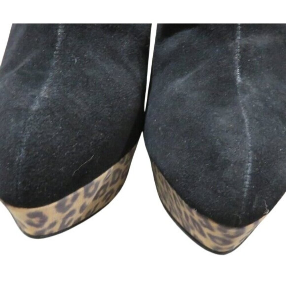 Envy Riva Black Italian Suede w/ leopard print chunky heel & platform booties 9 - Picture 2 of 16